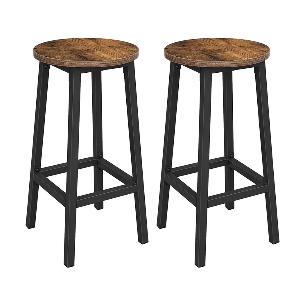 Zestaw 2 szt. Taborety DUO, Industrialny Design, Czarny Metal i Siedzisko kolor Ciemnobrązowy
