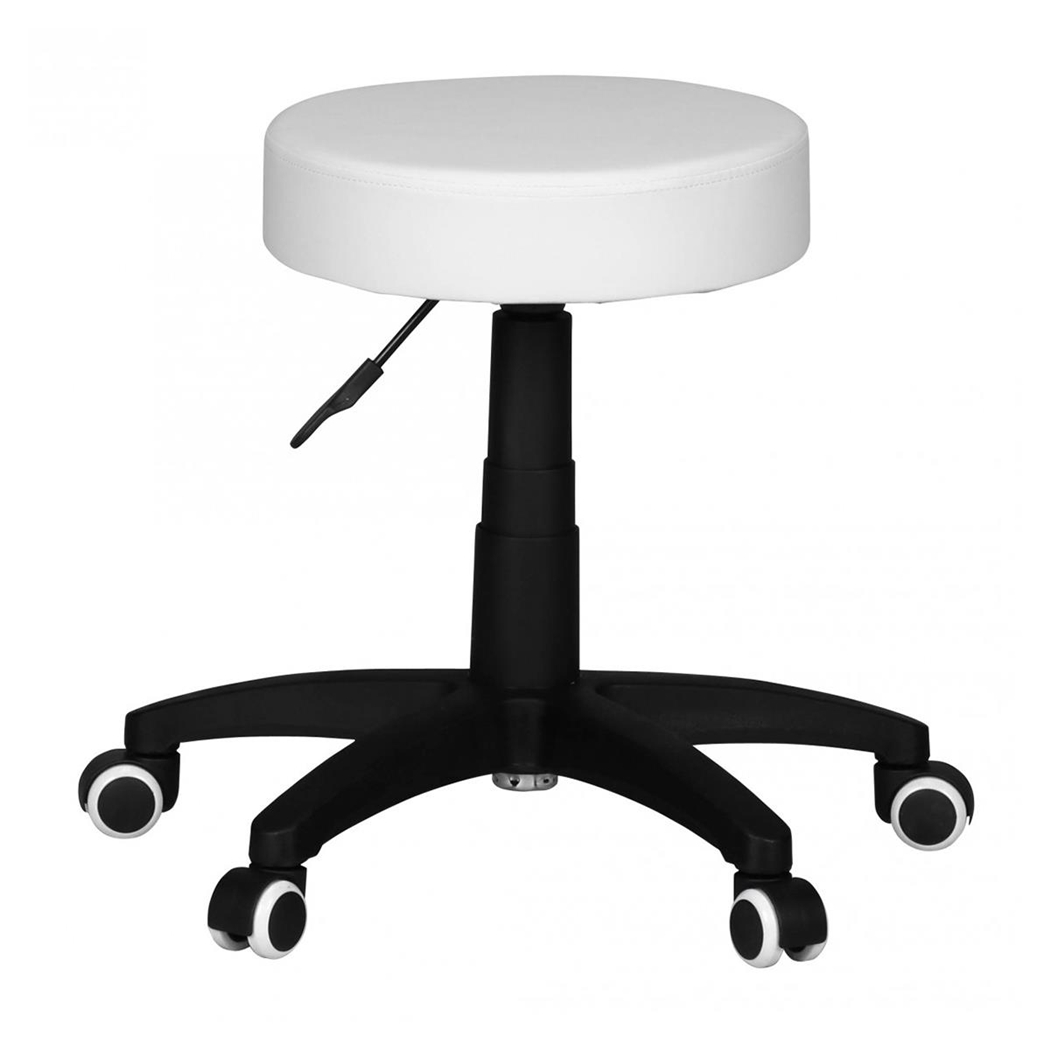 Taboret roboczy ANDRY, Regulowana Wysokość, Skóra kolor Biały