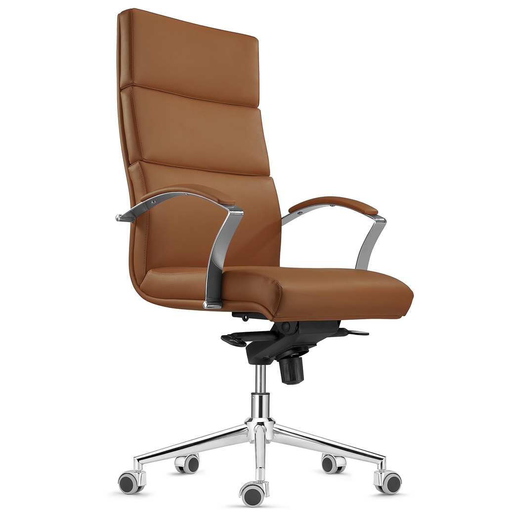 Fotel Biurowy Ergonomiczny RABAT, Brązowa Skóra Naturalna, Funkcja Bujania, Wysoka Jakość i Styl