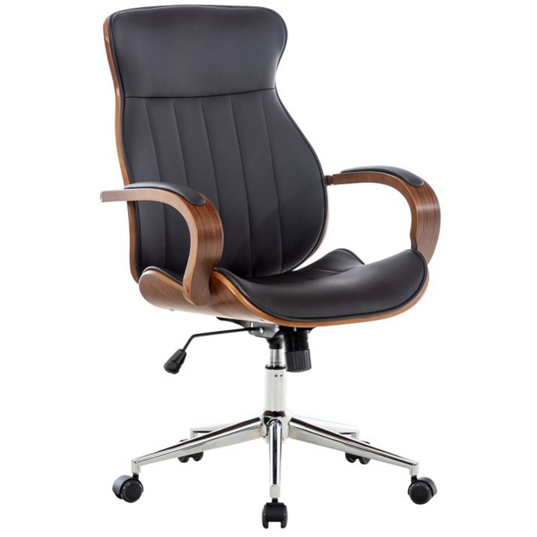 Krzesło Biurowe MELINDA, Elegancki Nowoczesny Design, Drewno kolor Orzech i Skóra kolor Brązowy