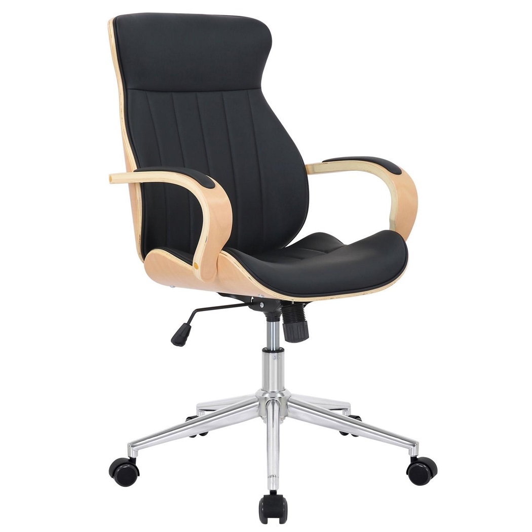 Krzesło Biurowe MELINDA, Elegancki Nowoczesny Design, Drewno kolor Jasny i Skóra kolor Czarny