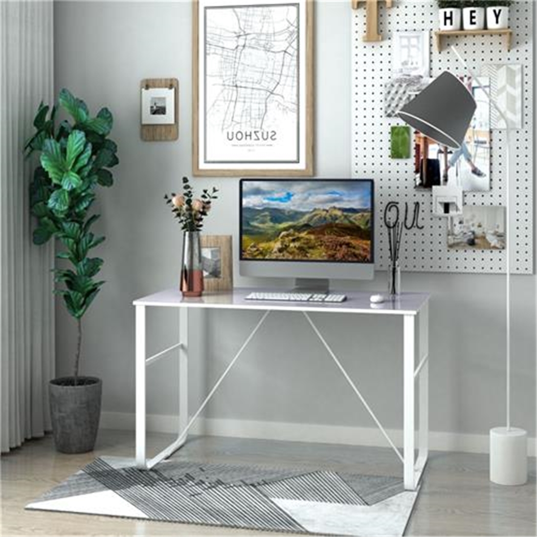 Biurko CHIMO, wymiary 120x60x74,5 cm, Biały Metalowy Stelaż i Szklany Blat