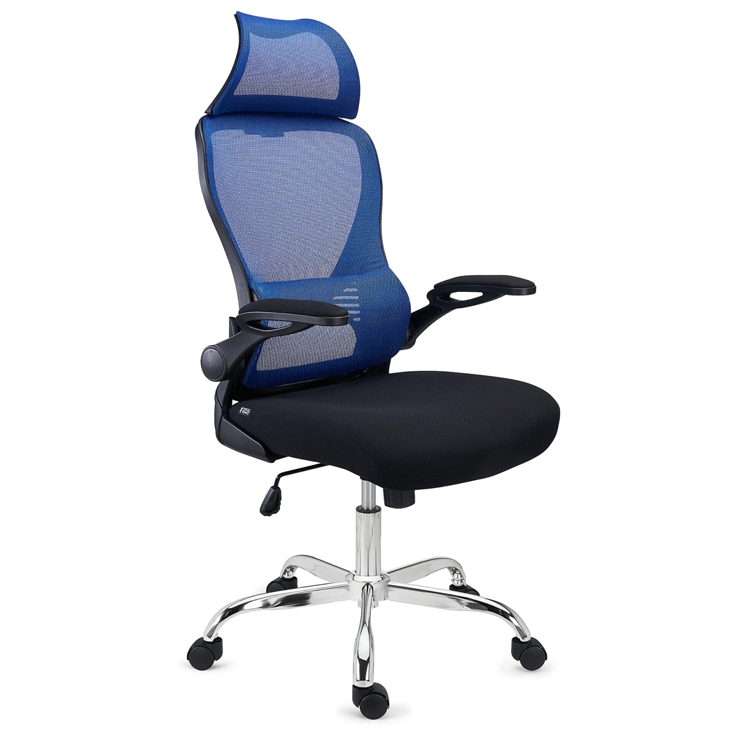 Krzesło Biurowe CORFU, Zagłówek, Składane Podłokietniki, Ergonomiczny Design, Niebieskie