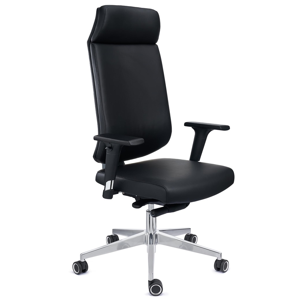 Fotel Biurowy MILANO, Profesjonalny Ergonomiczny Design, Elementy Premium, Skórzany, Czarny