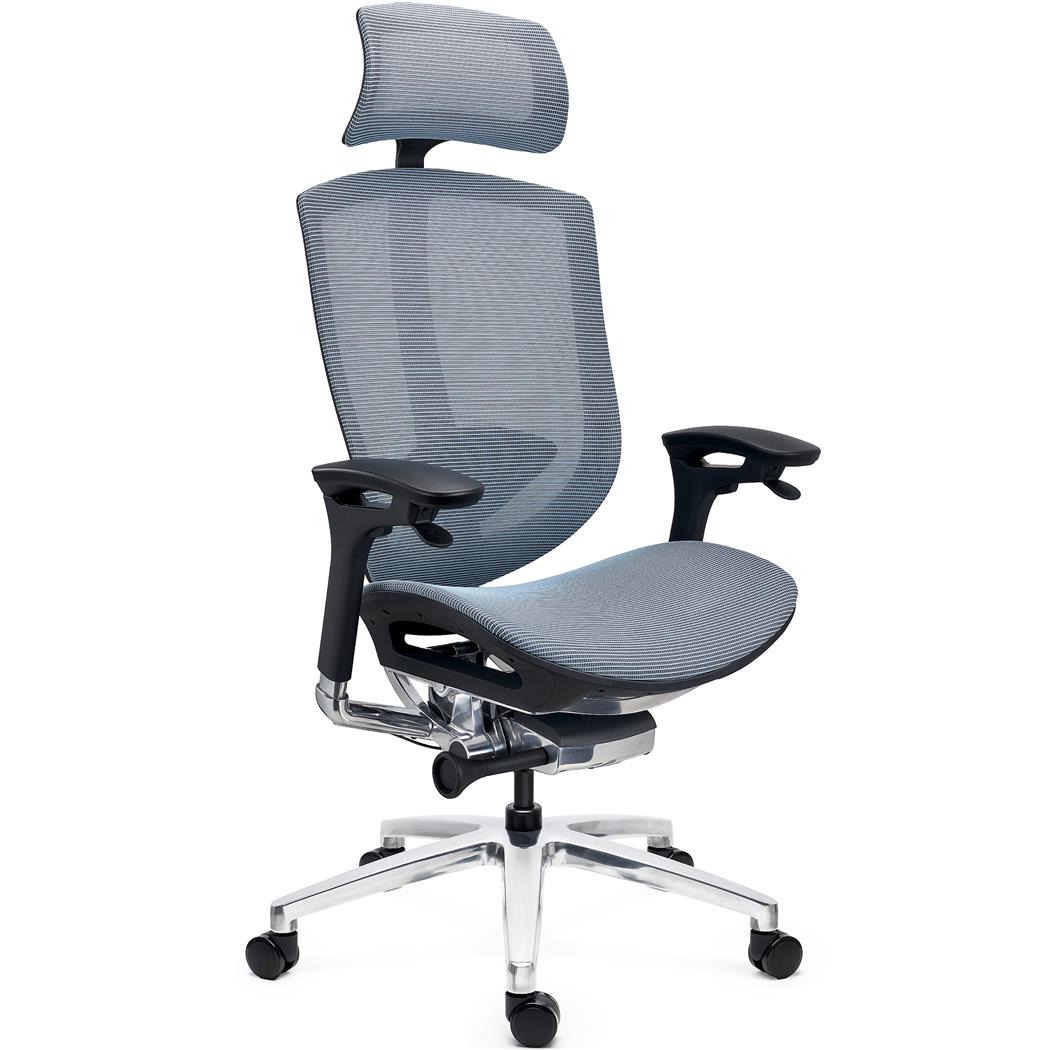 Fotel Biurowy Ergonomiczny OPTIMA, Zagłówek, Regulowane Podparcie Lędźwiowe, Podłokietniki 3D, Siatkowy Niebieski