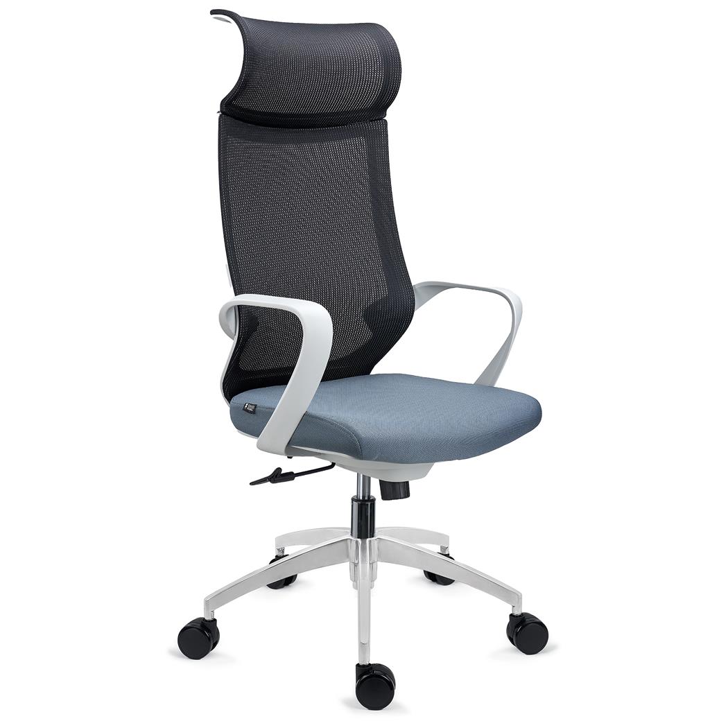 Krzesło Ergonomiczne SINTRA GREY, Zagłówek, Mechanizm Bujania, Siatkowe Oparcie, Szare