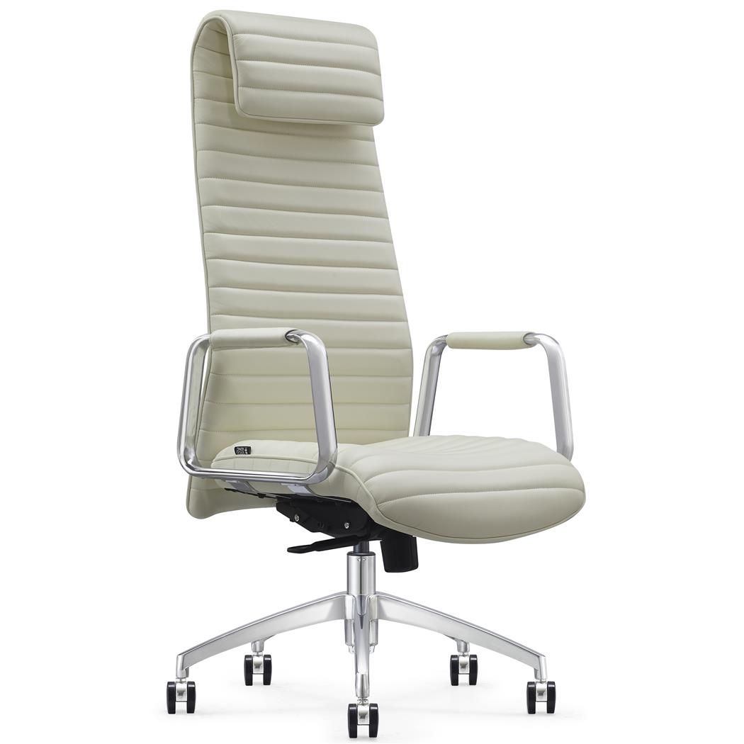 Fotel Ergonomiczny ASPERA, Wysokie Oparcie z Zagłówkiem, Elegancki Design, Skóra Naturalna, kolor Kremowy