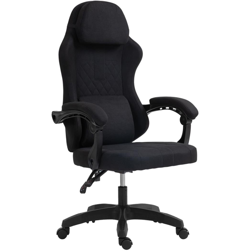 Fotel Biurowy VENOM, Gamingowy Design, Wyściełany Zagłówek, Tapicerka z Tkaniny, Kolor Czarny