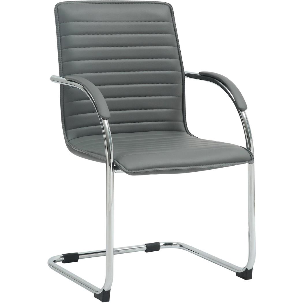 Krzesło Konferencyjne GREGORY, Metalowy Stelaż, Elegancki Design na Płozach, Ekoskóra kolor Szary