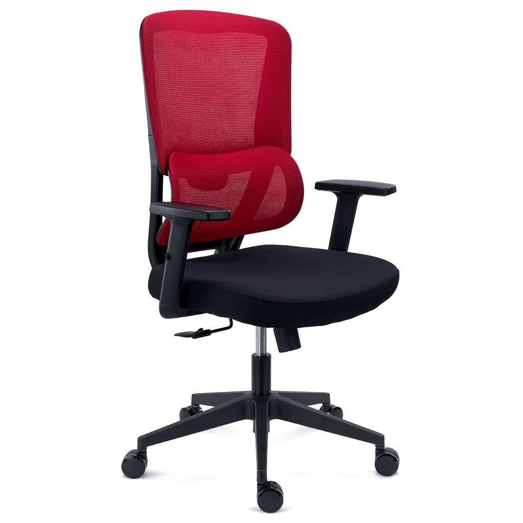 Fotel Biurowy Ergonomiczny SUPRA, Adaptacyjne Podparcie Lędźwiowe, 8 h Pracy, Tkanina i Siatka, Czerwony