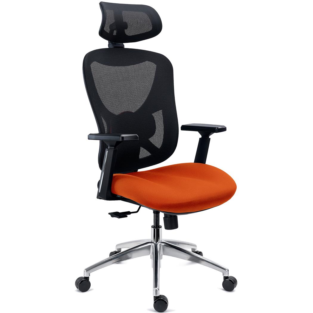 Krzesło Ergonomiczne URUS, Oparcie z Regulacją Wysokości, Wtryskiwana Pianka, Do Pracy 8 h, Pomarańczowe