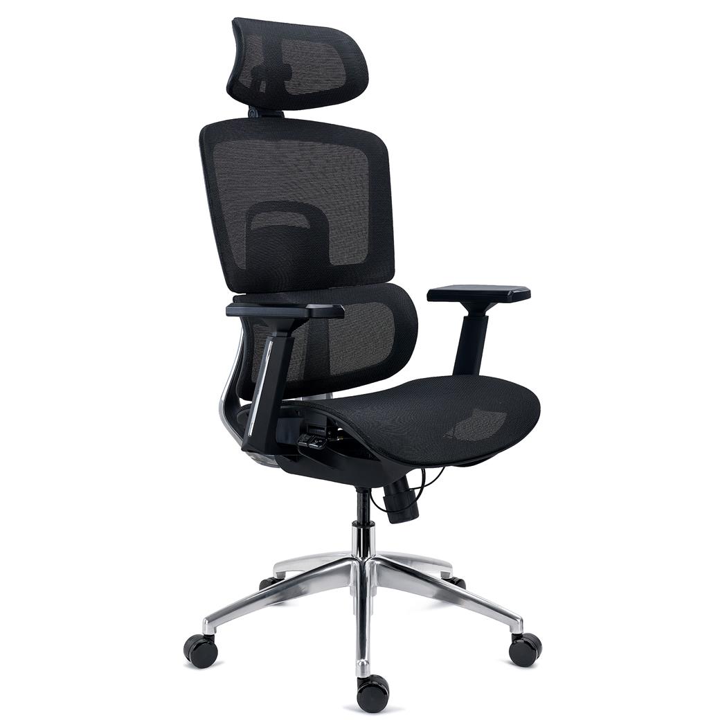 Krzesło Ergonomiczne TITAN, Podstawa z Aluminium, Siedzisko z Regulacją Głębokości, Podłokietniki 3D, Czarne