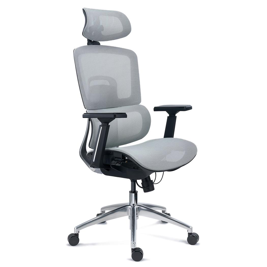 Krzesło Ergonomiczne TITAN, Podstawa z Aluminium, Siedzisko z Regulacją Głębokości, Podłokietniki 3D, Szare