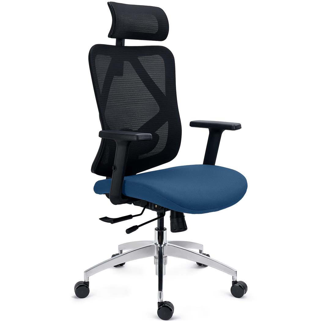 Krzesło Ergonomiczne LONDON, Regulowane Podparcie Lędźwiowe, Podłokietniki 3D, Do Pracy 8 godzin, Niebieskie