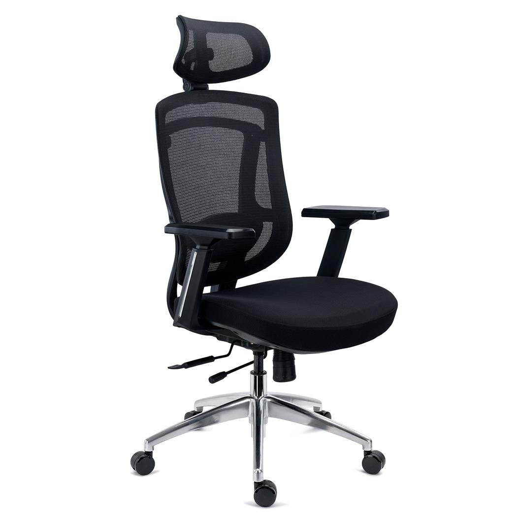 Krzesło Ergonomiczne ASTON, Podparcie Lędźwiowe 3D, Wysuwane Siedzisko z Wtryskiwaną Pianką, 8h, Czarne