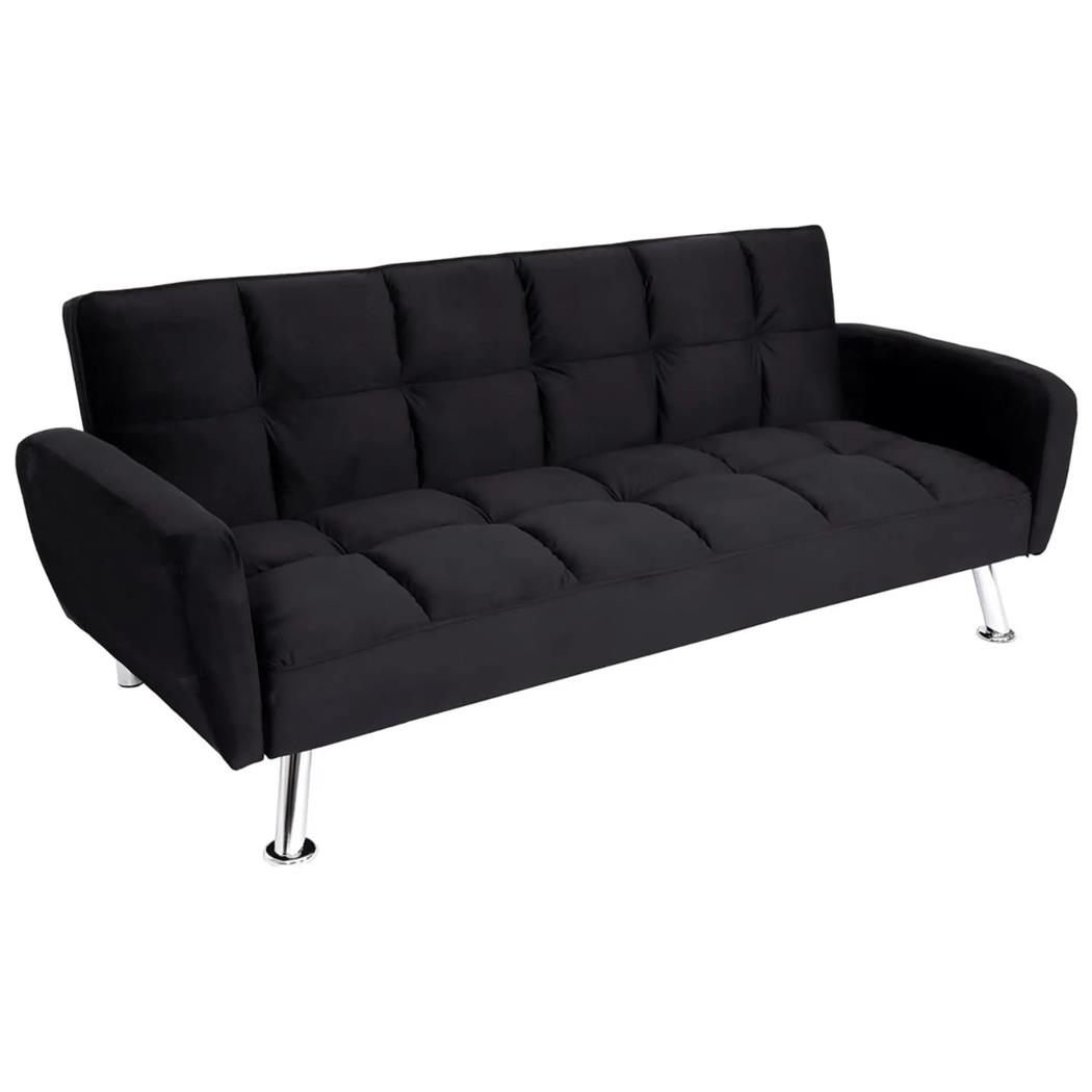 Sofa 2-osobowa ERMES, Rozkładana, Odchylane Oparcie, Obicie z Aksamitnej Tkaniny, Kolor Czarny