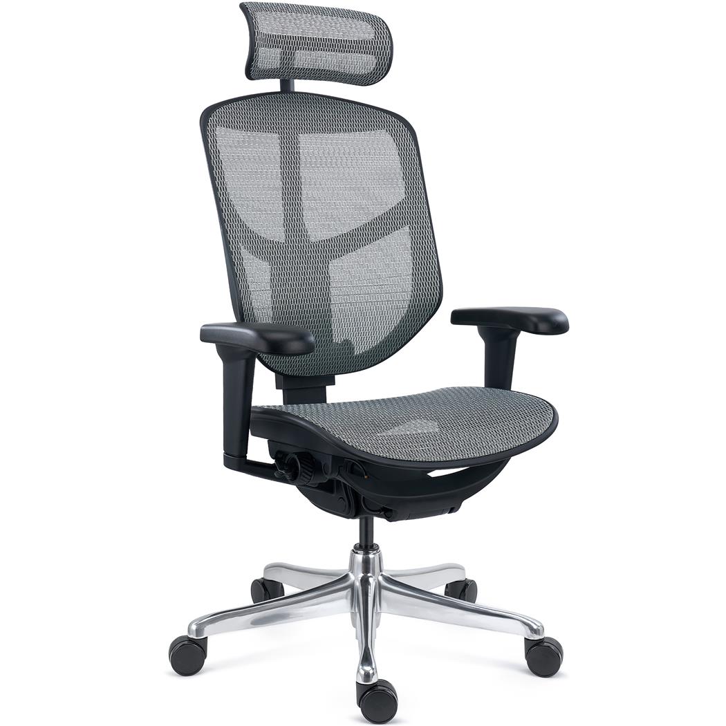 Fotel Biurowy Ergonomiczny ENJOY, W Pełni Regulowany, Ekskluzywny Design i Doskonała Jakość, Siatkowy Szary