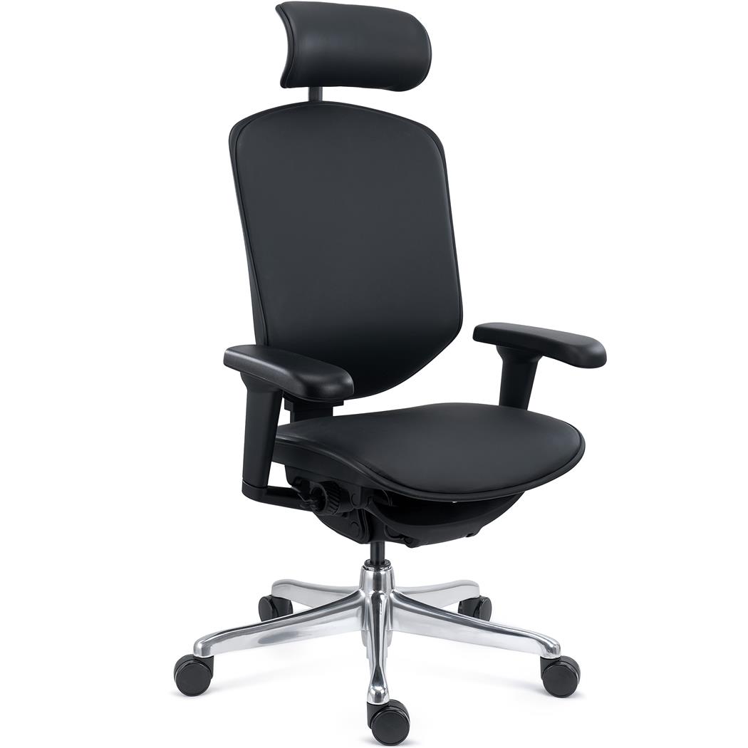 Fotel Biurowy Ergonomiczny ENJOY, W Pełni Regulowany, Ekskluzywny Design i Jakość, Skóra Naturalna, Czarny