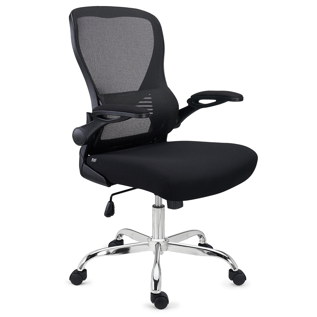 DEMO# Krzesło Biurowe CORFU, Składane Podłokietniki, Ergonomiczny Design, Oddychające, Czarne