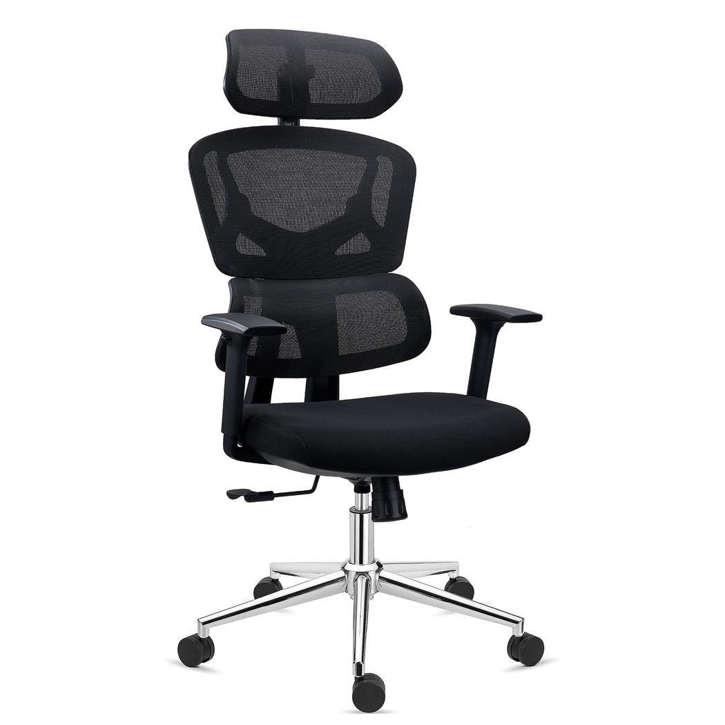 DEMO# Fotel Ergonomiczny SIDNEY, Wysoki Komfort, Mechanizm Synchro, Użytkowanie 8h, Tkanina i Siatka, Czarny