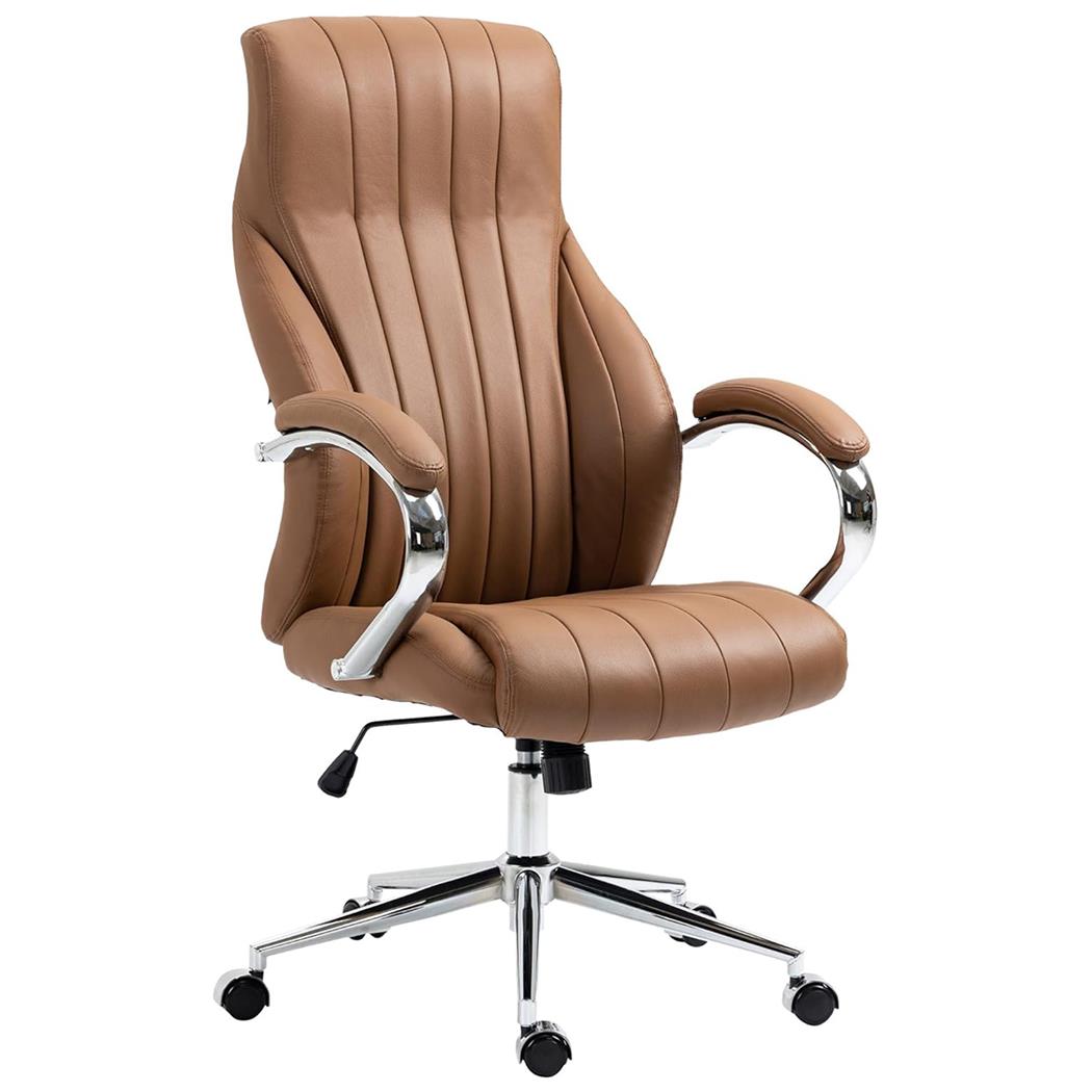 Fotel Biurowy DALIA, Elegancki Design, Wyściełany i Tapicerowany Skórą Naturalną, Kolor Jasny Brąz