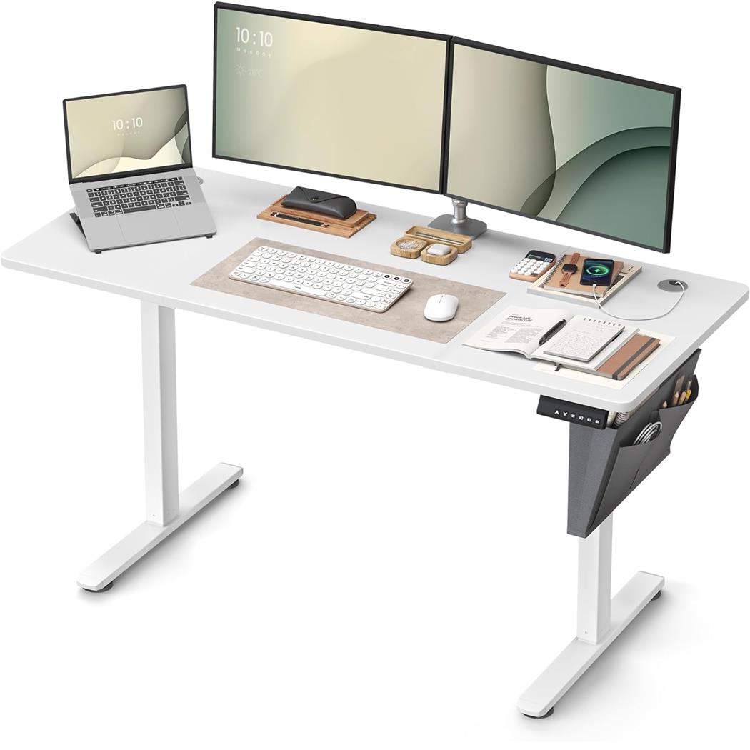 Biurko Elektryczne COHEN, 40x60x72-120 cm, Regulowana Wysokość, Biały Stelaż, Blat kolor Biały