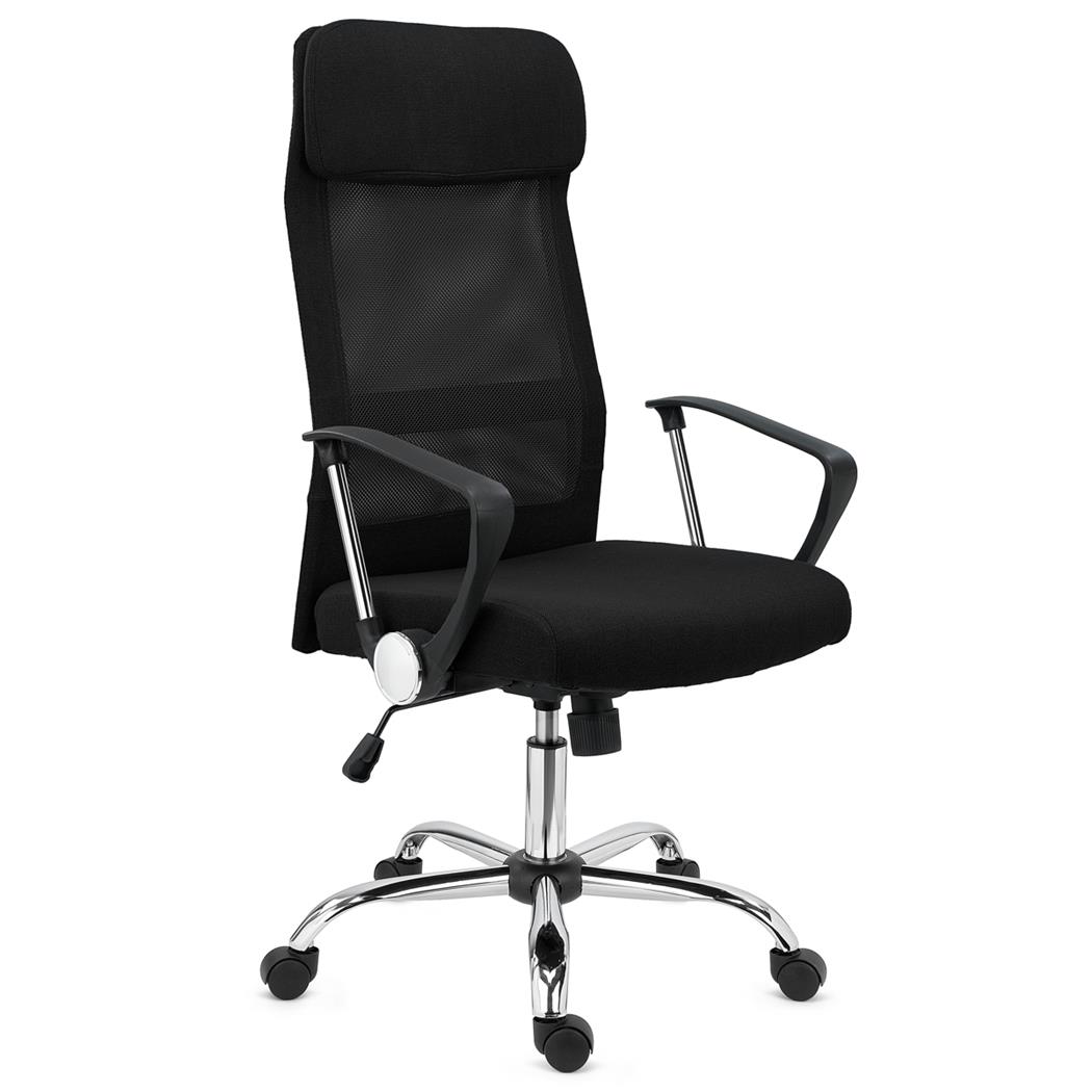 DEMO# Krzesło Biurowe CAIRO, Tapicerowane Podłokietniki, Ekskluzywna Metalowa Podstawa, Czarne