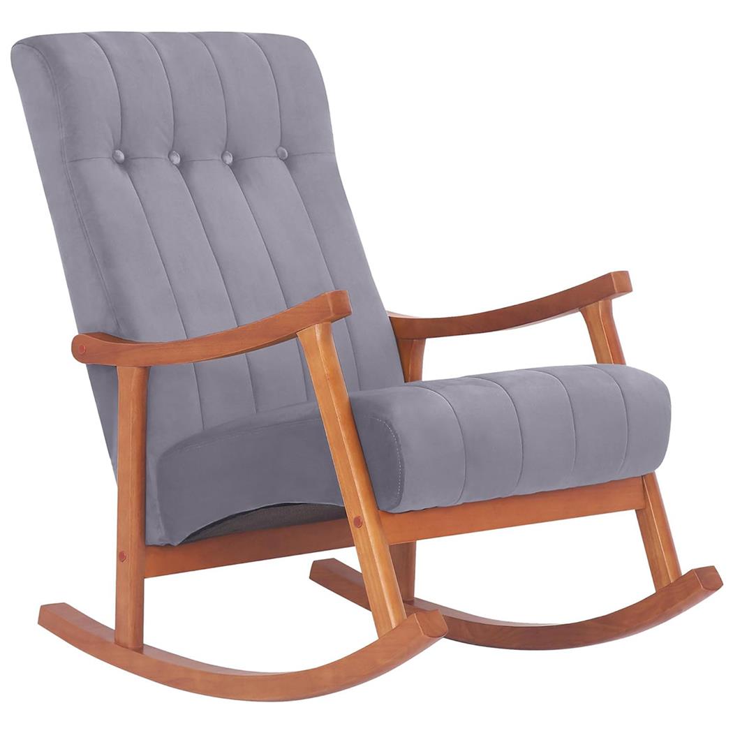 Fotel Bujany SELMA, Wygodny i Wszestronny, Stelaż z Ciemnego Drewna, Tkanina kolor Szary