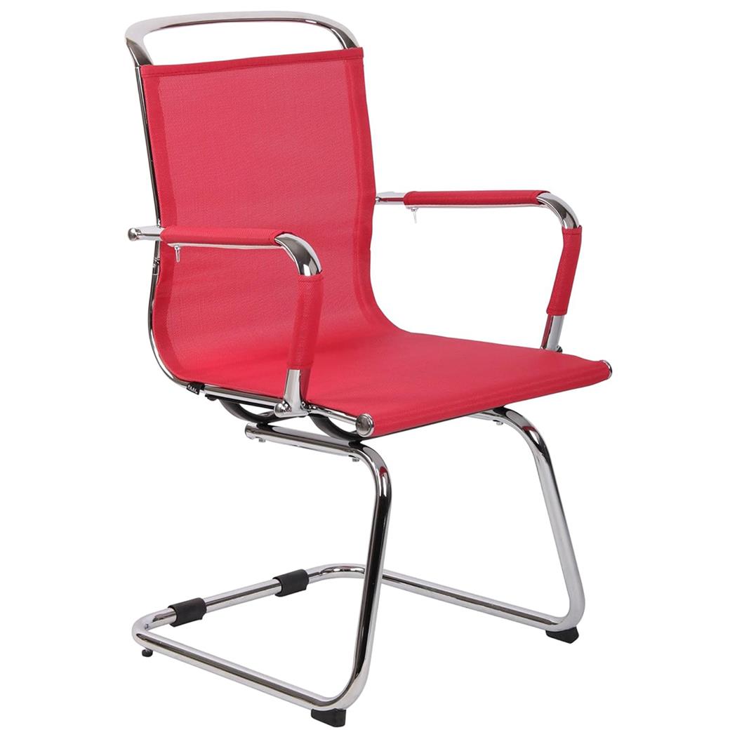 Krzesło Konferencyjne GOUDA V, Elegancki Design na Płozach, z Oddychającej Siatki, kolor Czerwony