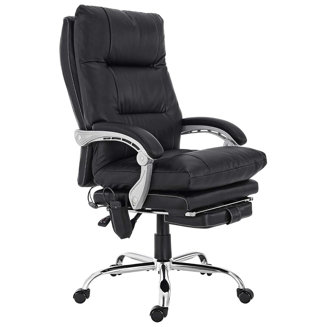 Fotel Biurowy SARMI, Wysuwany Podnóżek, Funkcja Masażu i Podgrzewania, Skóra kolor Czarny