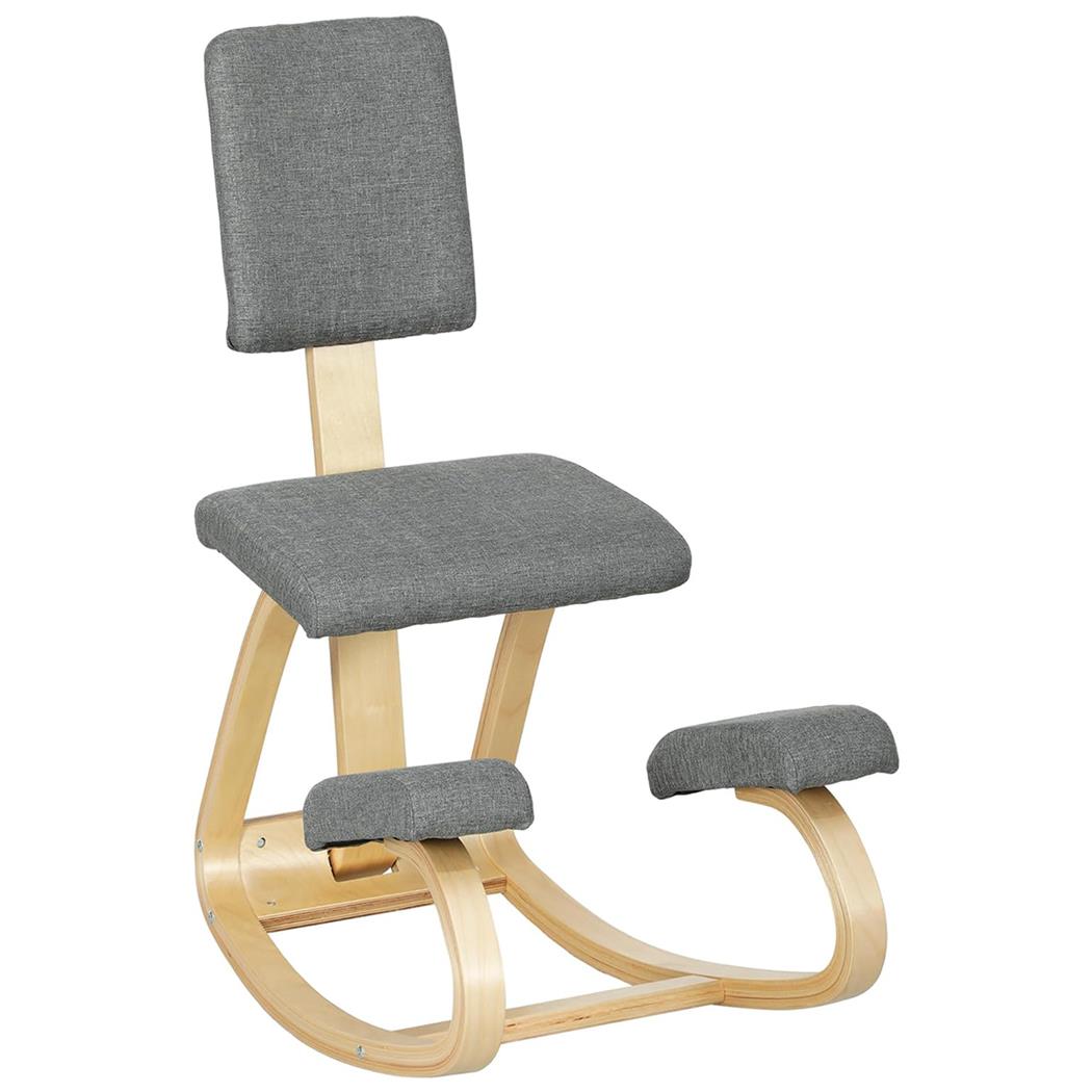 Klęcznik Biurowy MOLTY, Drewniana Konstrukcja z Oparciem, Wyściałane Siedzisko, Tkanina kolor Szary