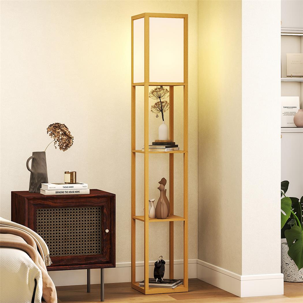 Biurowa Lampa Stojąca TALIA, 3 Wbudowane Półeczki, Lekka Konstrukcja kolor Jasne Drewno