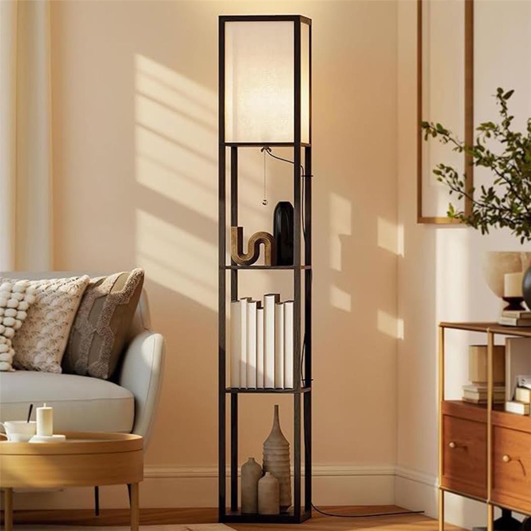 Biurowa Lampa Stojąca TALIA, 3 Wbudowane Półeczki, Lekka Konstrukcja kolor Czarny