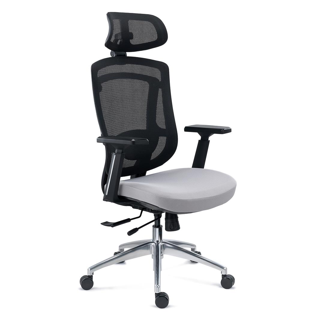 DEMO# Krzesło Ergonomiczne ASTON, Podparcie Lędźwiowe 3D, Wysuwane Siedzisko z Wtryskiwaną Pianką, 8h, Szare