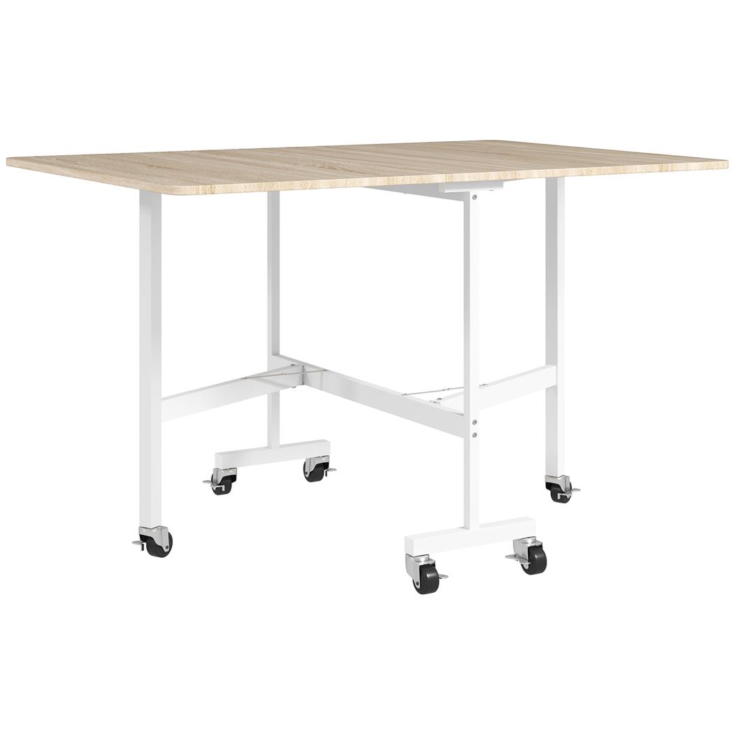 Składany stół do Spotkań NICOSIA, na 4-6 Osób, Wymiary 120x80x73 cm, Kółka, Laminat kolor Biały i Dąb