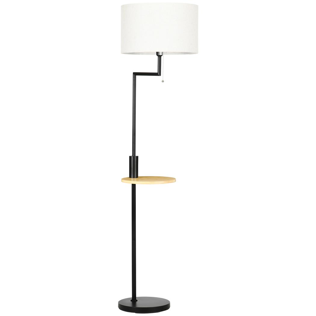Lampa Biurowa LUMOS, Nowoczesna Lampa Stojąca z Półeczką, Klosz z Tkaniny, Port USB, kolor Czarny
