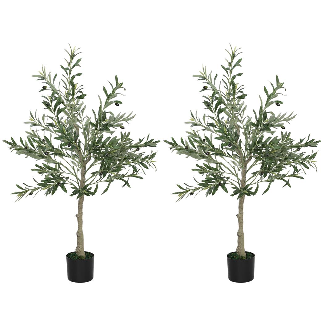 Zestaw 2 szt. Roślina do Biura VERO, Sztuczne Drzewko Oliwne, Śródziemnomorski Styl, 120 cm Wysokości, w Doniczce