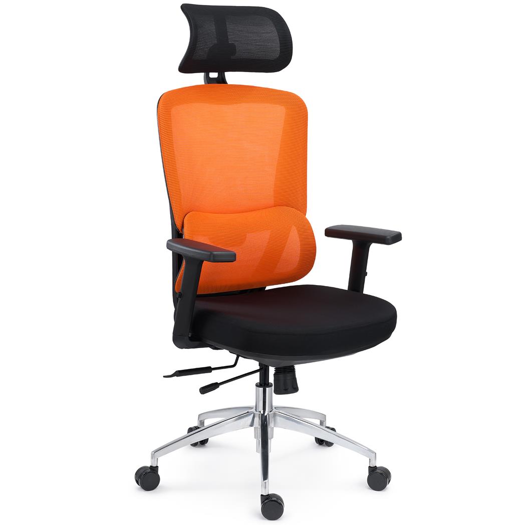 Fotel Biurowy Ergonomiczny SUPRA MAX, Zaawansowane Regulacje, 8 h Pracy, Tkanina i Oddychająca Siatka, Pomarańczowy