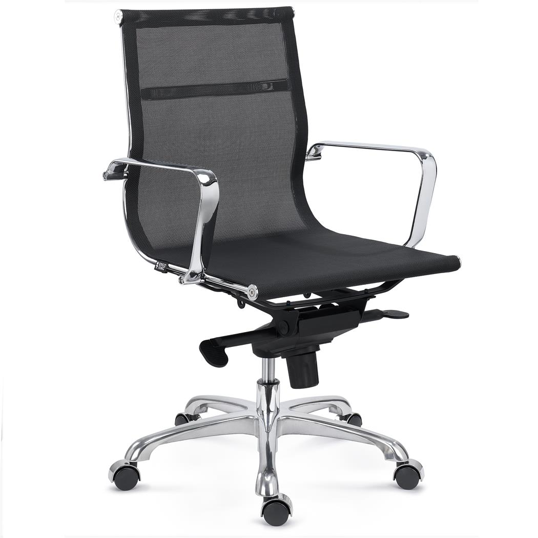 Krzesło Biurowe DOMI, Niskie Oparcie, Chromowany Metalowy Stelaż, Elegancki Design, Siatkowe, Czarne