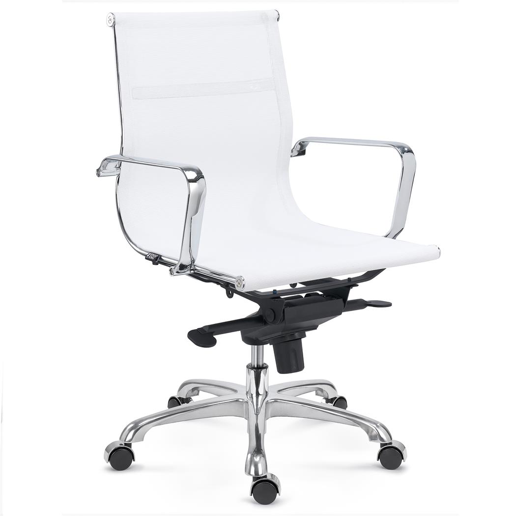 Krzesło Biurowe DOMI, Niskie Oparcie, Chromowany Metalowy Stelaż, Elegancki Design, Siatkowe, Białe