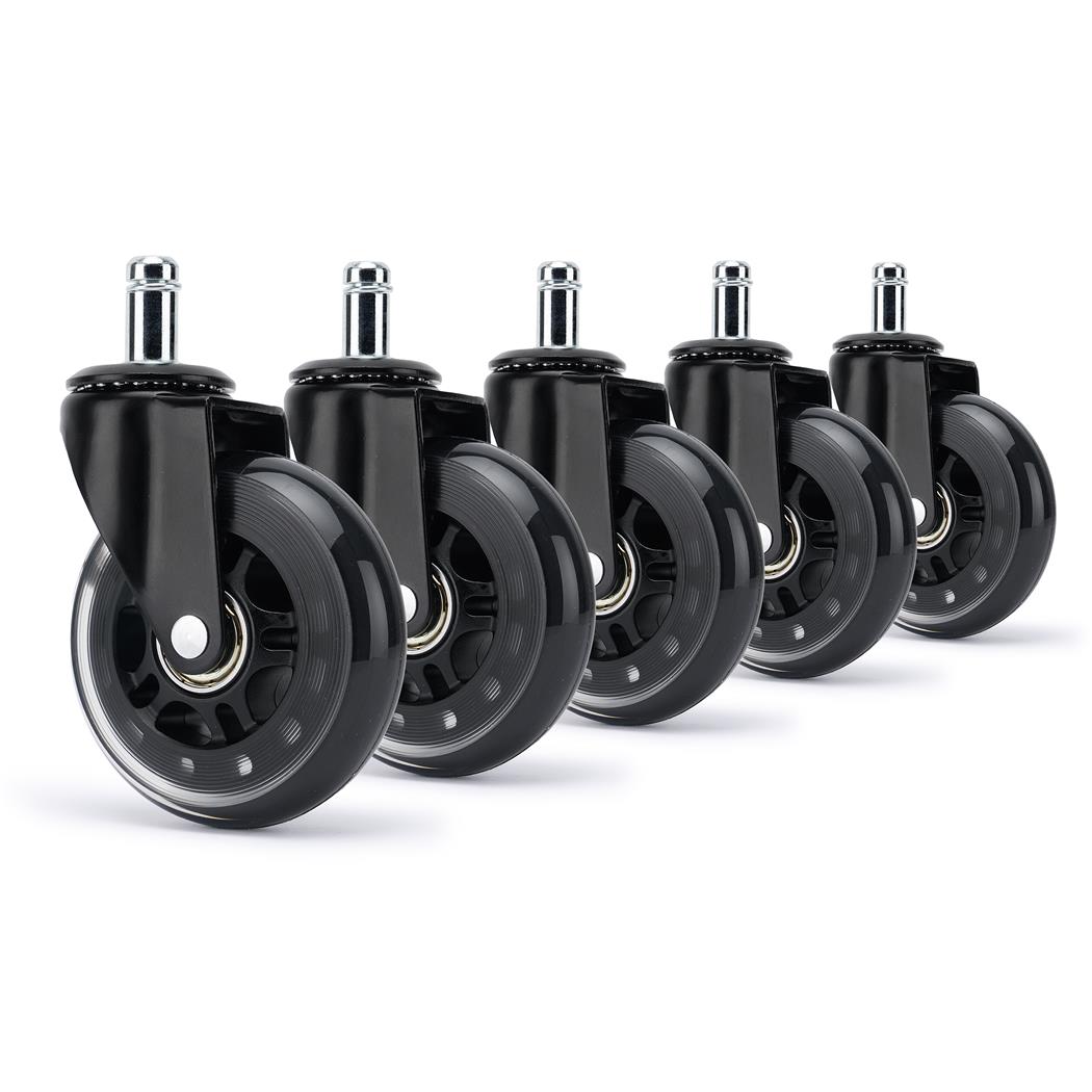 5 szt. Kółka H1 do Podłóg Twardych 11 mm / 60 mm, Przeźroczysta Bieżnia, Gamingowy Design, Czarne