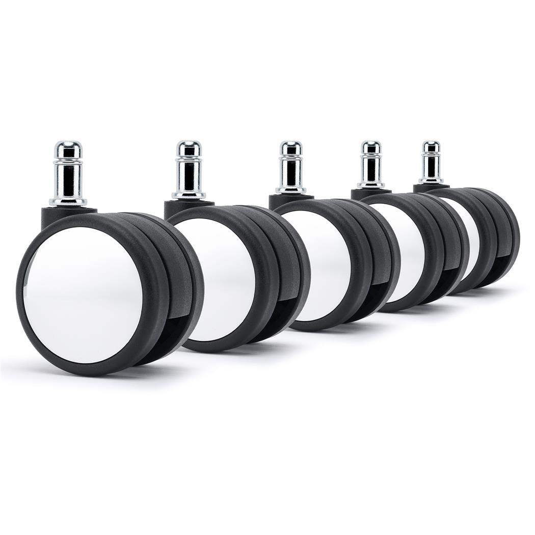 5 szt. Zestaw Uniwersalnych Kółek H2 do Wykładzin i Dywanów 11 mm / 50 mm, Plastikowe, Czarno-Białe