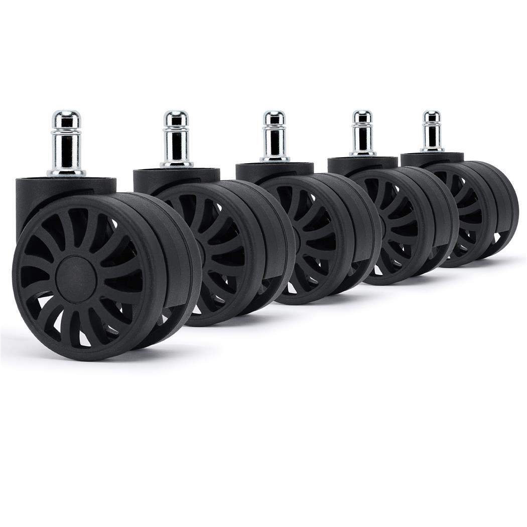Zestaw 5 szt. Kółka Plastikowe H3 do Wykładzin 11 mm / 60 mm, Ozdobne Szprychy, kolor Czarny