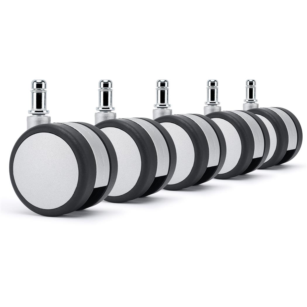 Zestaw 5 szt. Kółka Plastikowe H6 do Wykładzin 11 mm / 60 mm, do Krzeseł i Foteli Biurowych, kolor Szary