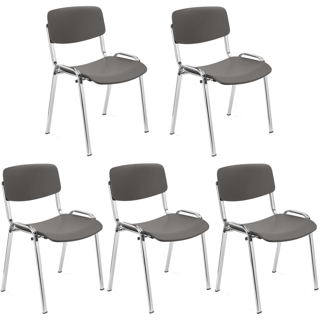 Zestaw 5 szt. Krzesła Konferencyjne MILKA, Ładne i Wszechstronne, Sztaplowane, Kolor Szary i Chromowane Nogi