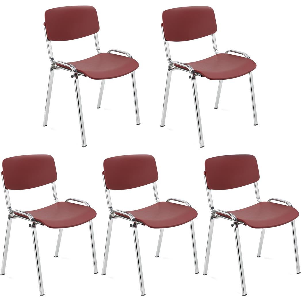 Zestaw 5 szt. Krzesła Konferencyjne MILKA, Ładne i Wszechstronne, Sztaplowane, Kolor Bordowy i Chromowane Nogi