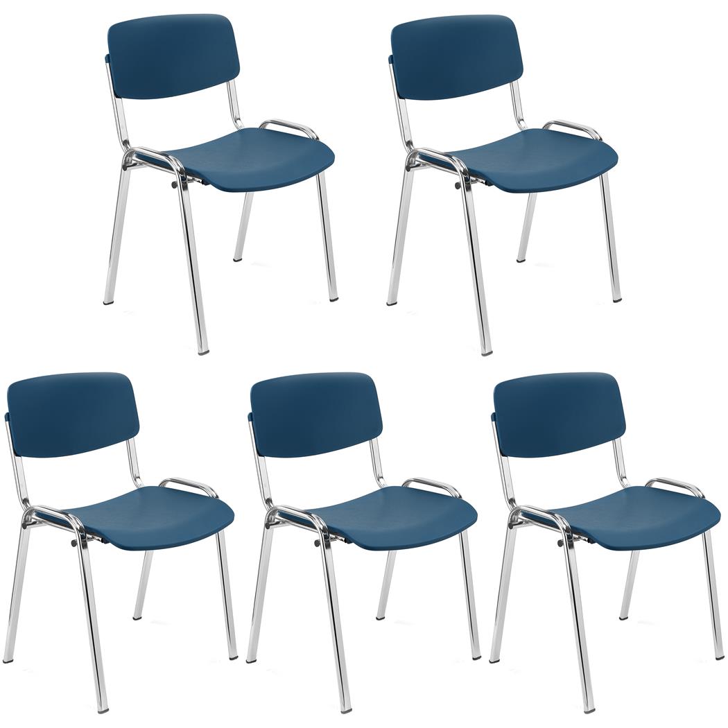 Zestaw 5 szt. Krzesła Konferencyjne MILKA, Ładne i Wszechstronne, Sztaplowane, Kolor Niebieski i Chromowane Nogi