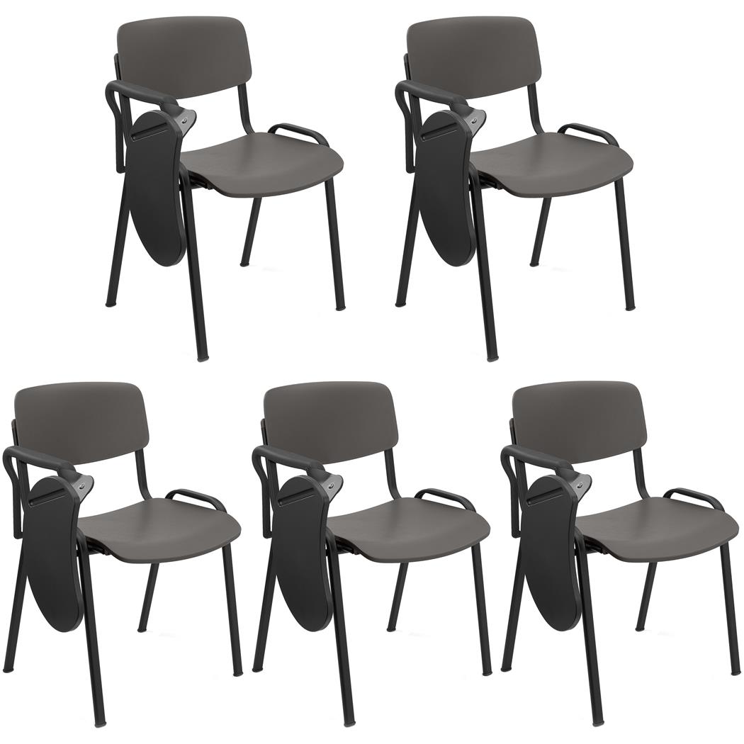 Zestaw 5 szt. Krzesła Konferencyjne MILKA Z PULPITEM, Ładne i Wszechstronne, Sztaplowane, Kolor Szary i Czarne Nogi