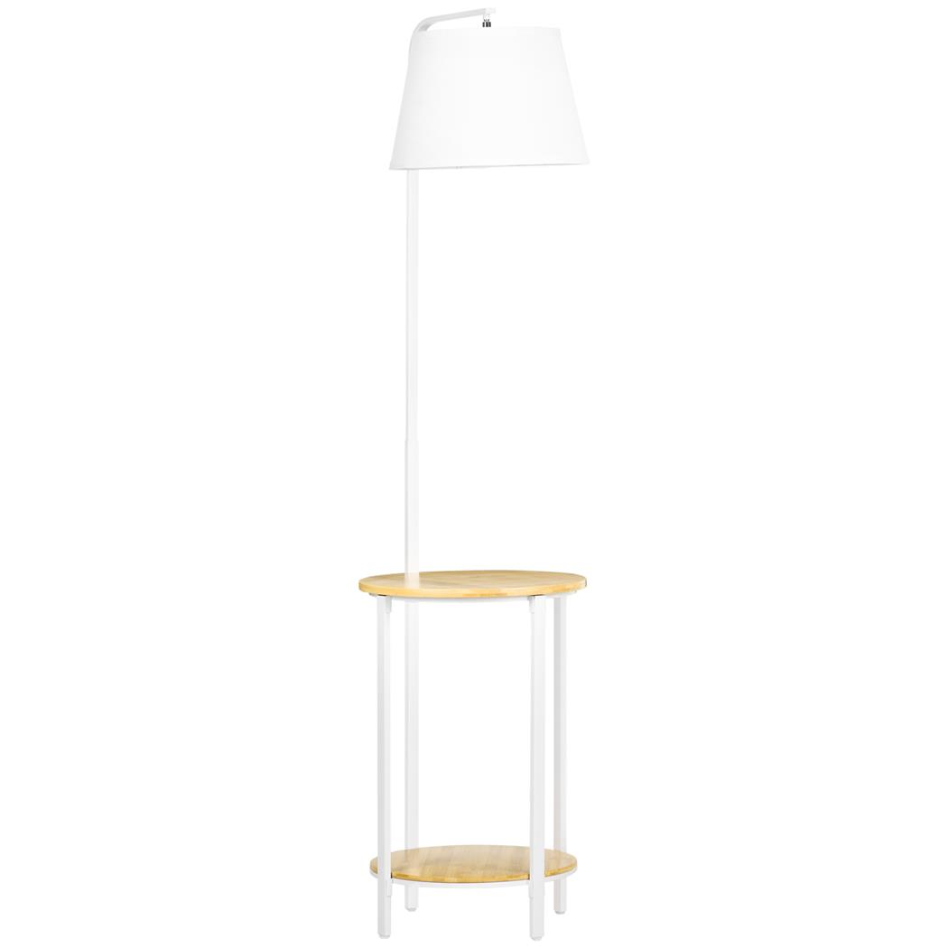 Lampa Biurowa VELA, 2 Bambusowe Pułeczki, Stalowy Stelaż i Klosz z Tkaniny, kolor Biały