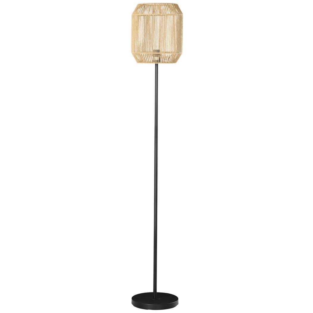 Lampa Biurowa LYRA, Stojąca Lampa z Kloszem ze Sznurka, Przełącznik Nożny, Czarna Podstawa